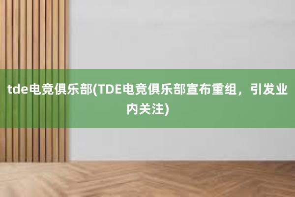 tde电竞俱乐部(TDE电竞俱乐部宣布重组，引发业内关注)