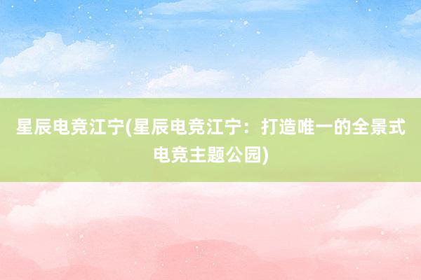 星辰电竞江宁(星辰电竞江宁：打造唯一的全景式电竞主题公园)